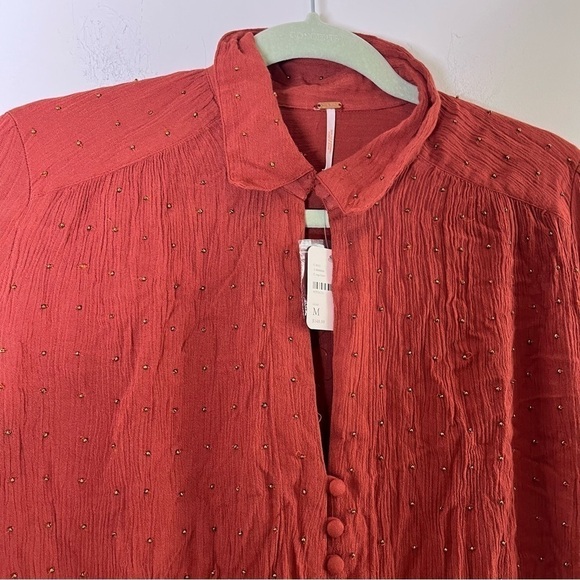 NEW Free People Fully Beaded Button Up Boho Blouse Top MSRP $148 - Picture 5 of 7